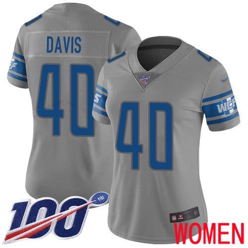 Detroit Lions Limited Gray Women Jarrad Davis Jersey NFL Football #40 100th Season Inverted Legend